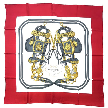 Hermes Carre 90 Brides de Gala Silk White Red Scarf