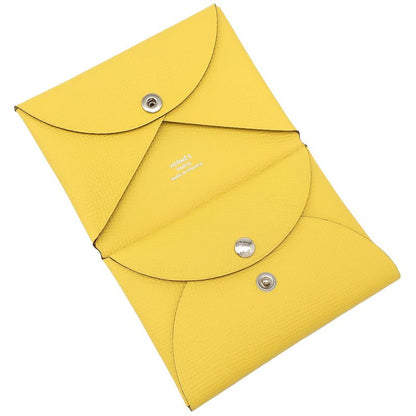 Hermes Card Case Calvi Duo Vaux Epson Jeanne Naples Silver Hardware Yellow U
