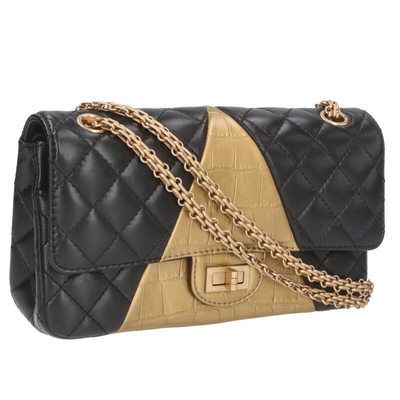 Chanel 2.55 Lambskin Croco Shape Pressed Chain Shoulder Bag Women 25