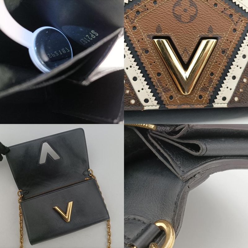 Louis Vuittonportefeuille Twisted Chain Wallet Black And Brown And White PVC