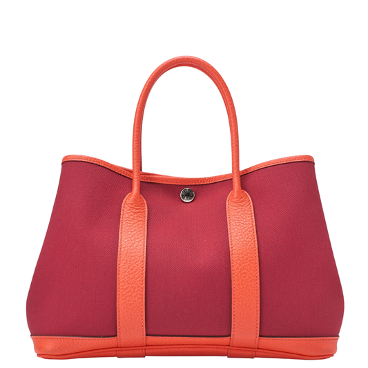 Hermes Garden Party TPM Tote Bag Toile Officier Rouge Grenat X Orange Poppi