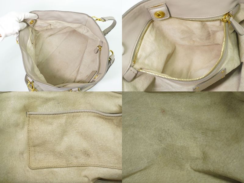 Authentic Prada Leather 2WAY Shoulder Bag Handbag Gray Bag Pre-owned [follow-up