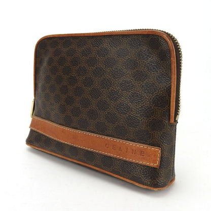 Celine Pouch Macadam PVC Leather Brown Gold Hardware Makeup Pouch Small