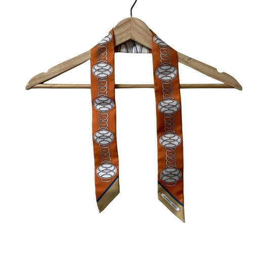 Hermes Scarf Twillie 063777s 06 Orange White And Light Gray Ribbon Scarf / LIFT
