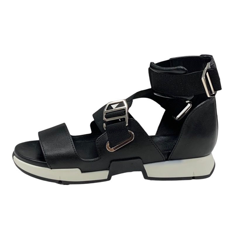 Hermes Sandals Shoes Leather Black Strap