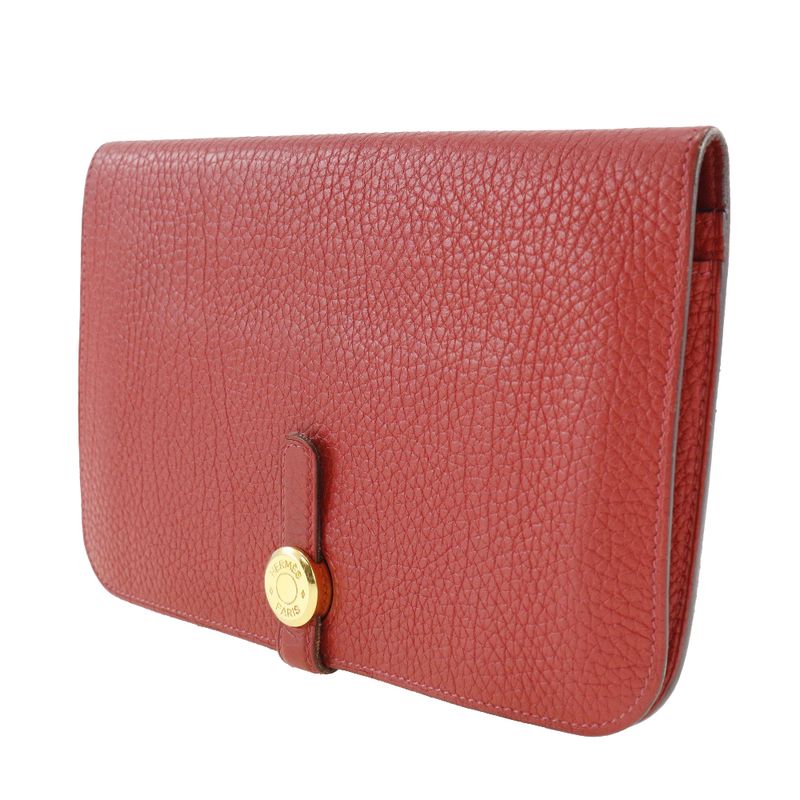 Hermes Dogon Togo Red/gold Hardware □P Ladies Long Wallet