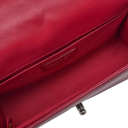 Chanel Boy Chanel Matelasse Chain Shoulder Lambskin Black And Red (silver