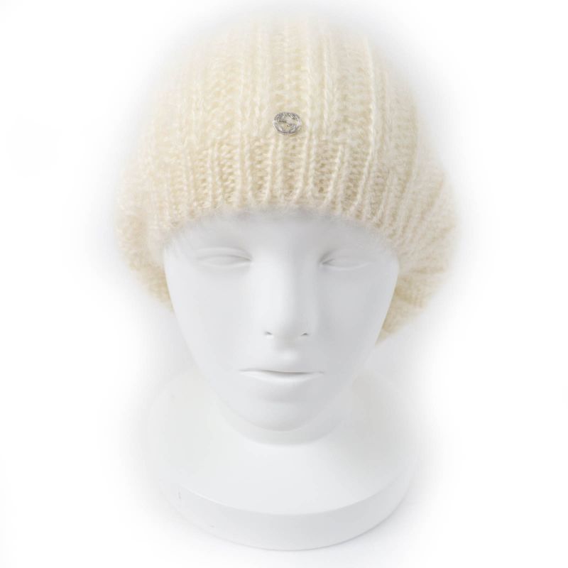 Gucci 331985 Mohair Silk Interlocking G Knit Hat Knit Cap Ivory L Made In Italy