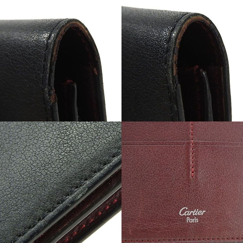 Cartier Bifold Long Wallet Cabochon Lineleather Leatherblackblacksilverhardwarea