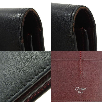 Cartier Bifold Long Wallet Cabochon Lineleather Leatherblackblacksilverhardwarea