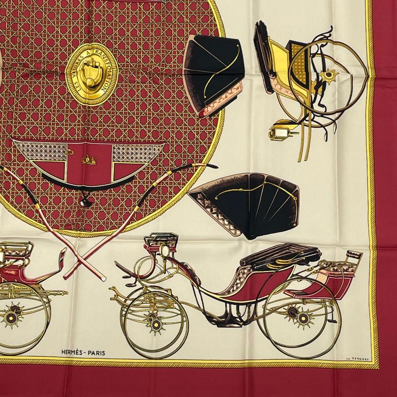 Hermes Carre 90 Scarf Folded Covered Carriage Silk Red