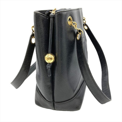 Chanel Shoulder Bag Caviar Skin Black Gold Hardware Coco Mark Tote 2nd Unit