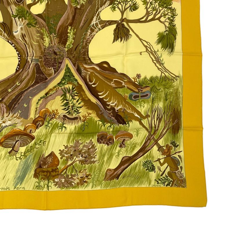 Hermes Carre 90 Scarf Silk Kuggor Tree Kugar Tree Yellow