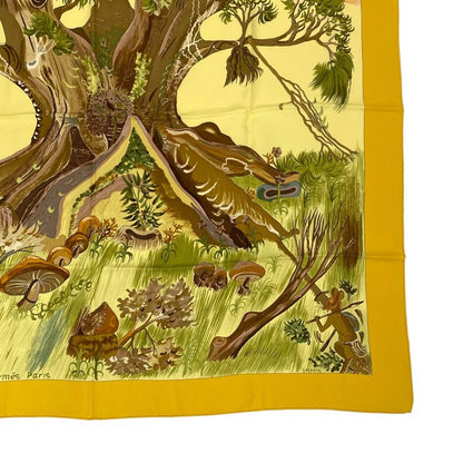 Hermes Carre 90 Scarf Silk Kuggor Tree Kugar Tree Yellow