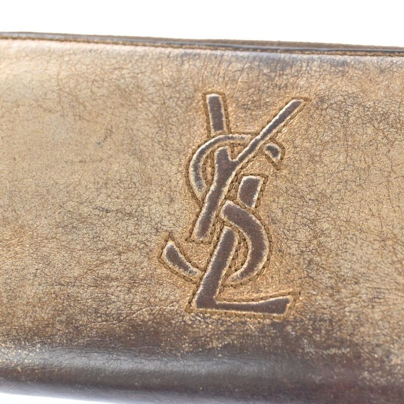 YVES Saint Laurent Long Wallet Round Zipper YSL Bronze Leather 07bs176