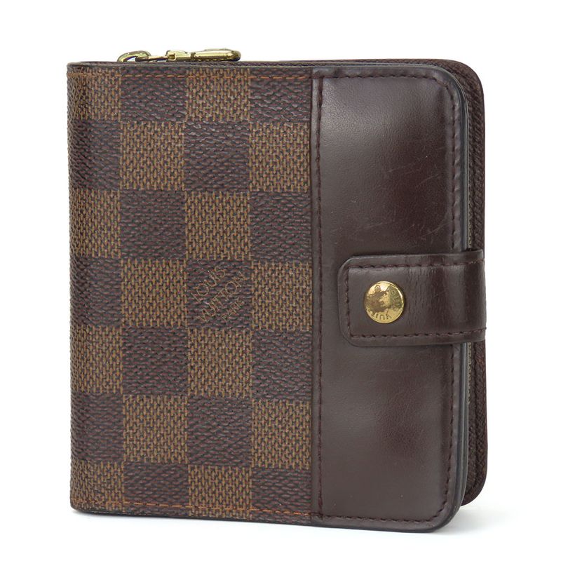 Louis Vuitton Bifold Wallet Compact Zip N61668 Damier Ebène Brown Gold Hardware