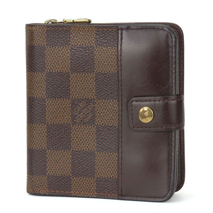 Louis Vuitton Bifold Wallet Compact Zip N61668 Damier Ebène Brown Gold Hardware