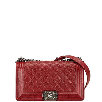 Chanel Coco Marc Boy Chanel 25 Crossbody Chain Shoulder Bag Red Caviar Skin