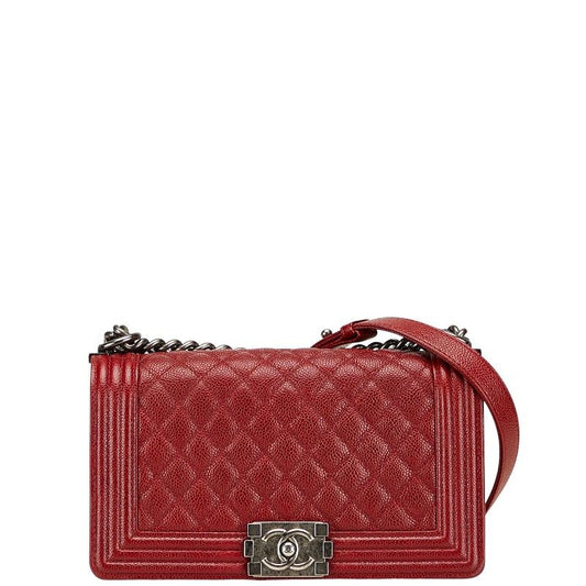 Chanel Coco Marc Boy Chanel 25 Crossbody Chain Shoulder Bag Red Caviar Skin