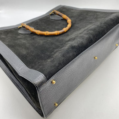 Gucci 002 853 Tote Bag Bamboo Suede Leather Black Ladies Men Vintage