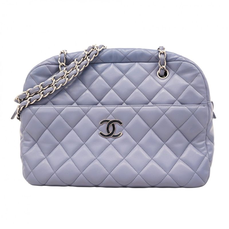Chanel Shoulder Bag Matelasse Lambskin Purple Silver Hardware Women