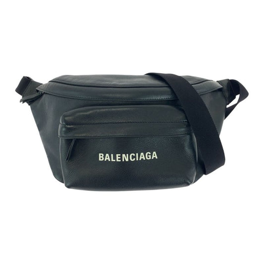 Balenciaga Everyday Logo Print Black Leather 552376 Body Bag Waist Bag Unisex