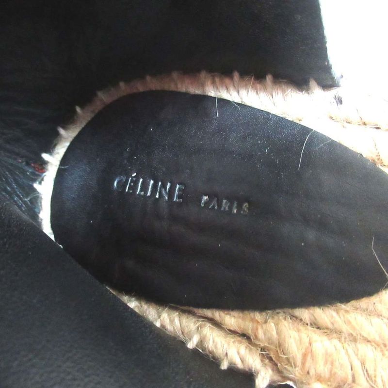 Good Celine Leather X Jute Ankle Strap Wedge Sole Espadrille Sandals Size 36