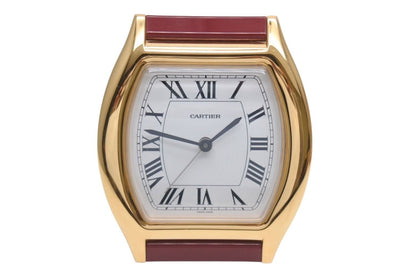 Cartier Tortue Table Clock White Dial Quartz White Gold Bordeaux Swiss