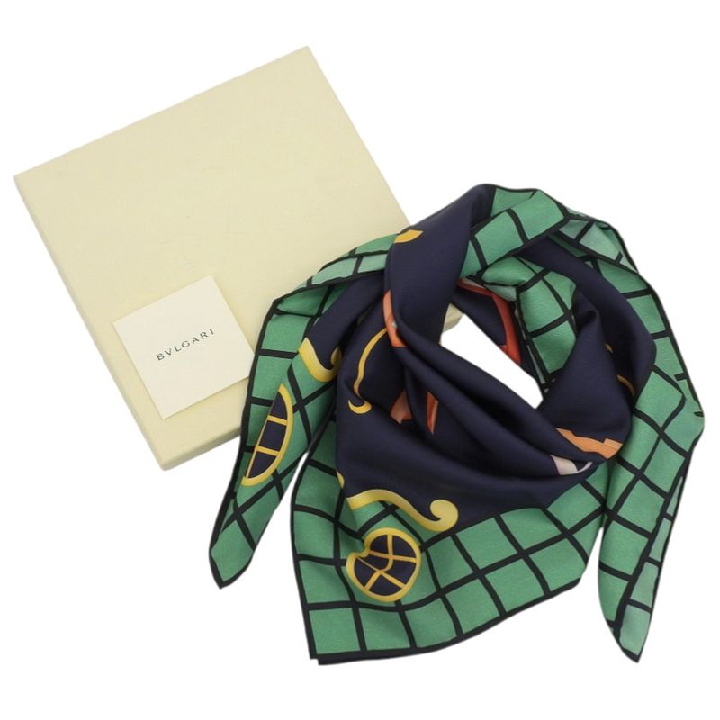 Unused With Box Bvlgari Current Logo World Sea And Gondola 100% Silk Scarf