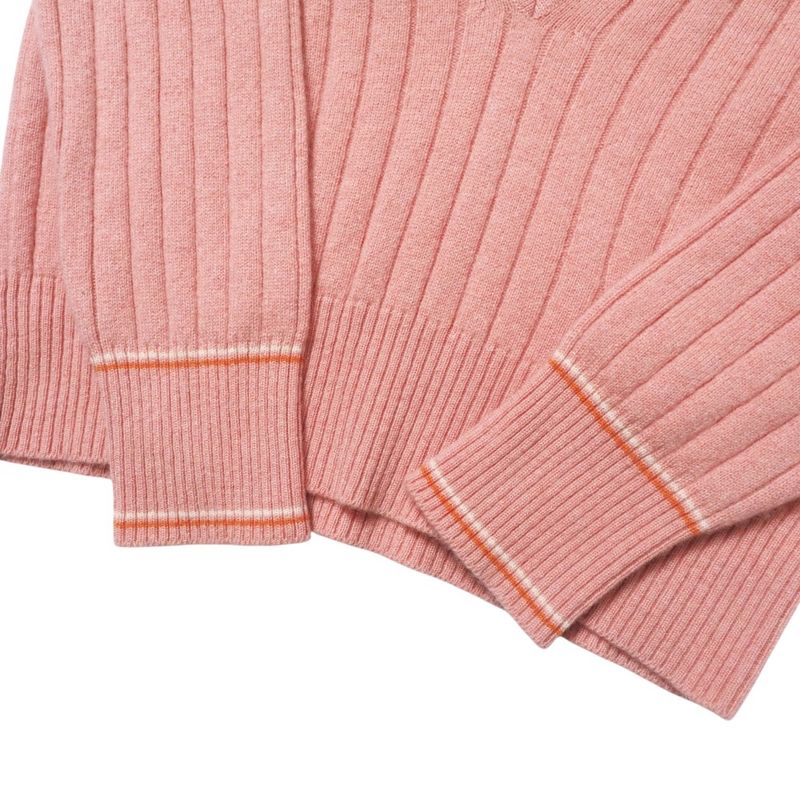 Chanel Knit 01P CC Logo Coco Mark All Cashmere Sweater V-neck Pink [recommended]