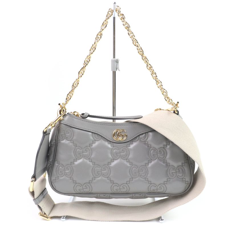 Gucci 735049 Ggmatelasse Leather 2WAY Handbag Shoulder Bag Grey Storage