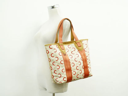 Authentic Celine C Sulky Tote Handbag PVC Beige Orange Sulky Bag Pre-owned