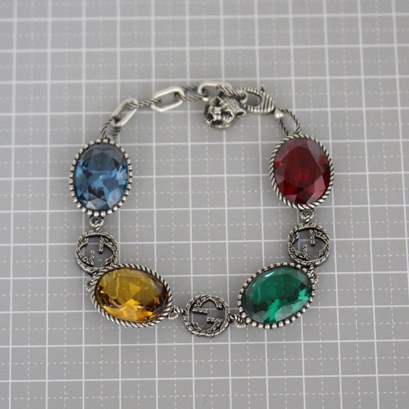 Gucci Multi-stone Bracelet Silver 925 Red Blue Yellow Green Men's E1036