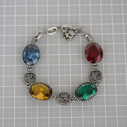 Gucci Multi-stone Bracelet Silver 925 Red Blue Yellow Green Men's E1036