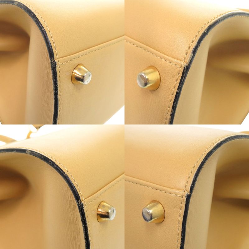 Christian Dior Vintage Leather Beige Gold Hardware Shoulder Bag 0697 Christian