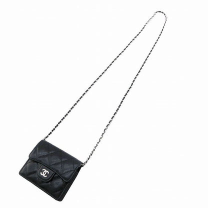 Chanel Chain Wallet Pouch Mini Matelasse Caviar Skin Black 30's Ladies Tnt