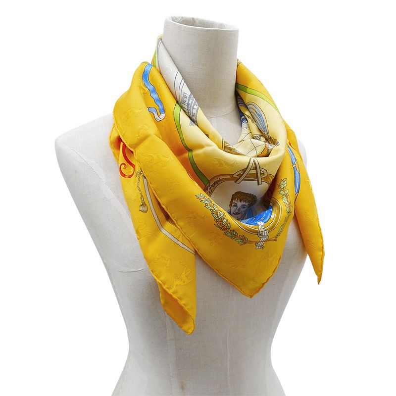 Hermes Scarf Women's Brand Carré 90 LE Geographe Geographer Silk Yellow Large