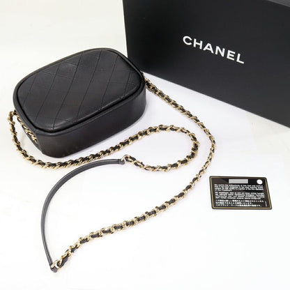 Chanel Chain Shoulder Bag Matelasse Camera Bag Calf Black Gold Hardware As0137