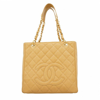 Chanel Shoulder Bag Matelasse Caviar Skin Beige Gold Hardware Women