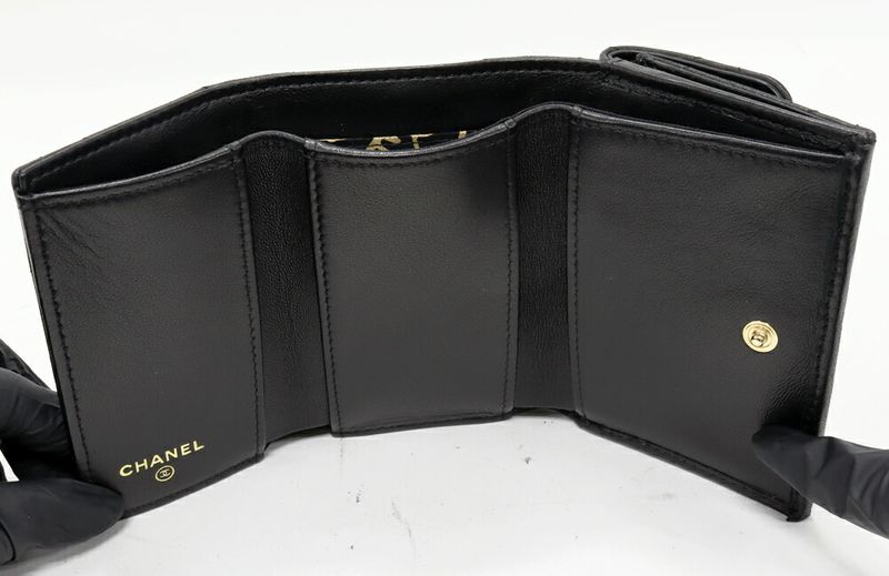 Chanel Trifold Wallet With Coin Purse Iconic Print Coco Mark Compact Wallet
