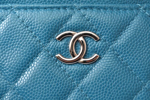 Chanel Coin Case Card Case A84105 Chanel Matelasse Caviar Skin Blue Silver