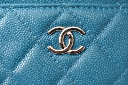 Chanel Coin Case Card Case A84105 Chanel Matelasse Caviar Skin Blue Silver