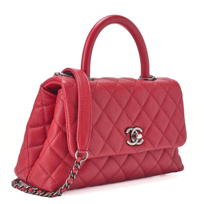 Chanel Chain Shoulder Bag Matelasse Coco Handle 2WAY Handbag Caviar Skin Red