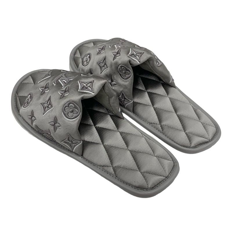 Louis Vuitton Homey Line Monogram Flat Shoes Satin Gray Unused Slippers Room