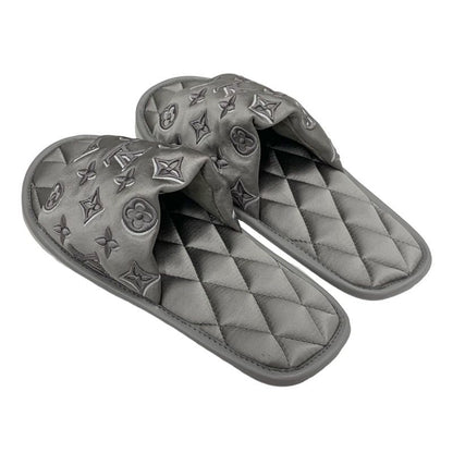 Louis Vuitton Homey Line Monogram Flat Shoes Satin Gray Unused Slippers Room
