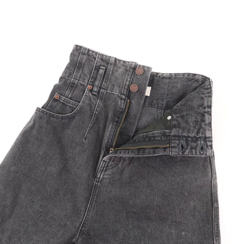 Celine 100% Cotton High Waist Denim Shorts With Logo Button Black 24 Made In