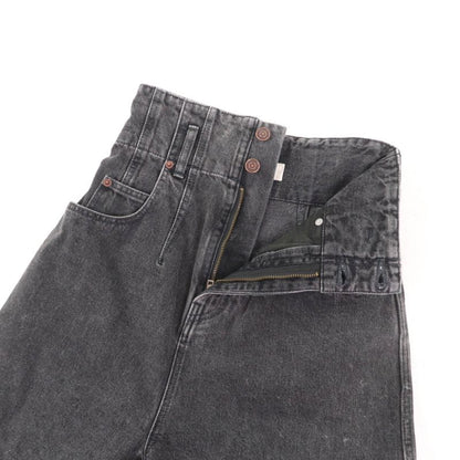 Celine 100% Cotton High Waist Denim Shorts With Logo Button Black 24 Made In