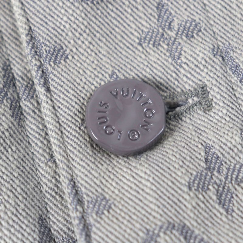 Louis Vuitton 2021 Hha21w Logo Button Flap Pockets Monogram Denim Jacket Gray