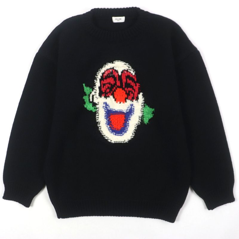 Celine 2a43l717m 94% Wool Pierrot Boxy Crewneck Knit Sweater Black XS Made In