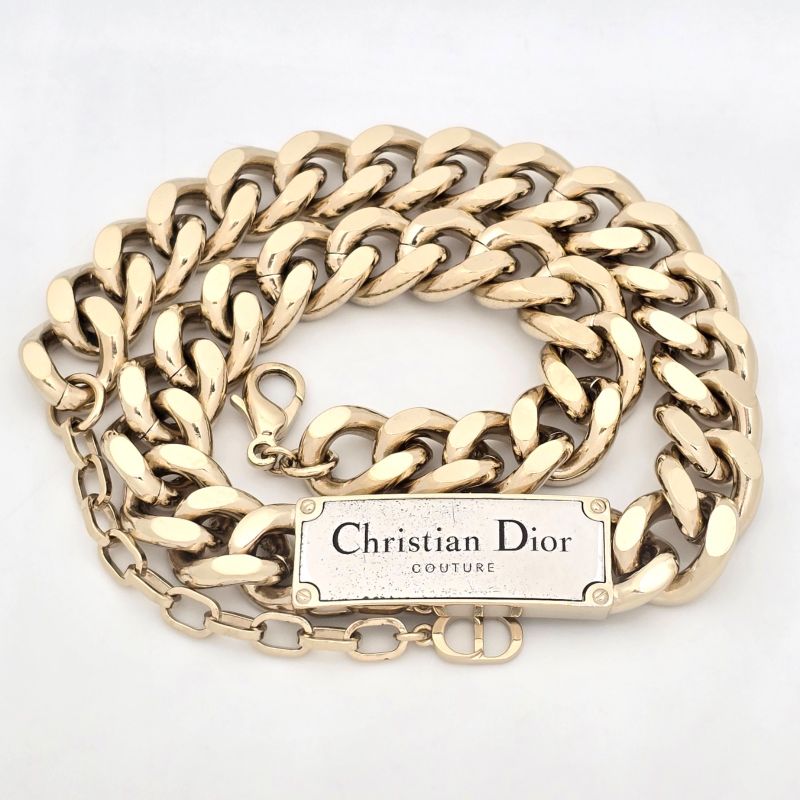 DIOR Christian Dior Couture Plate Choker Necklace 48cm (1890in) Long Light Gold